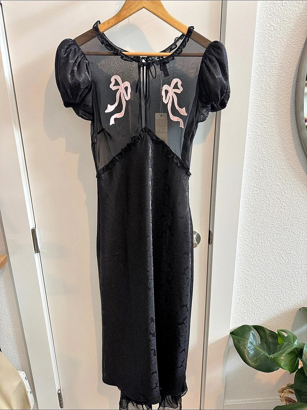 For Love & Lemons Corinne Maxi Dress Black & Pink Small